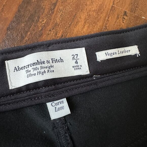 ABERCROMBIE & FITCH The 90s Straight Pants Black Vegan Leather Moto - Picture 8 of 13